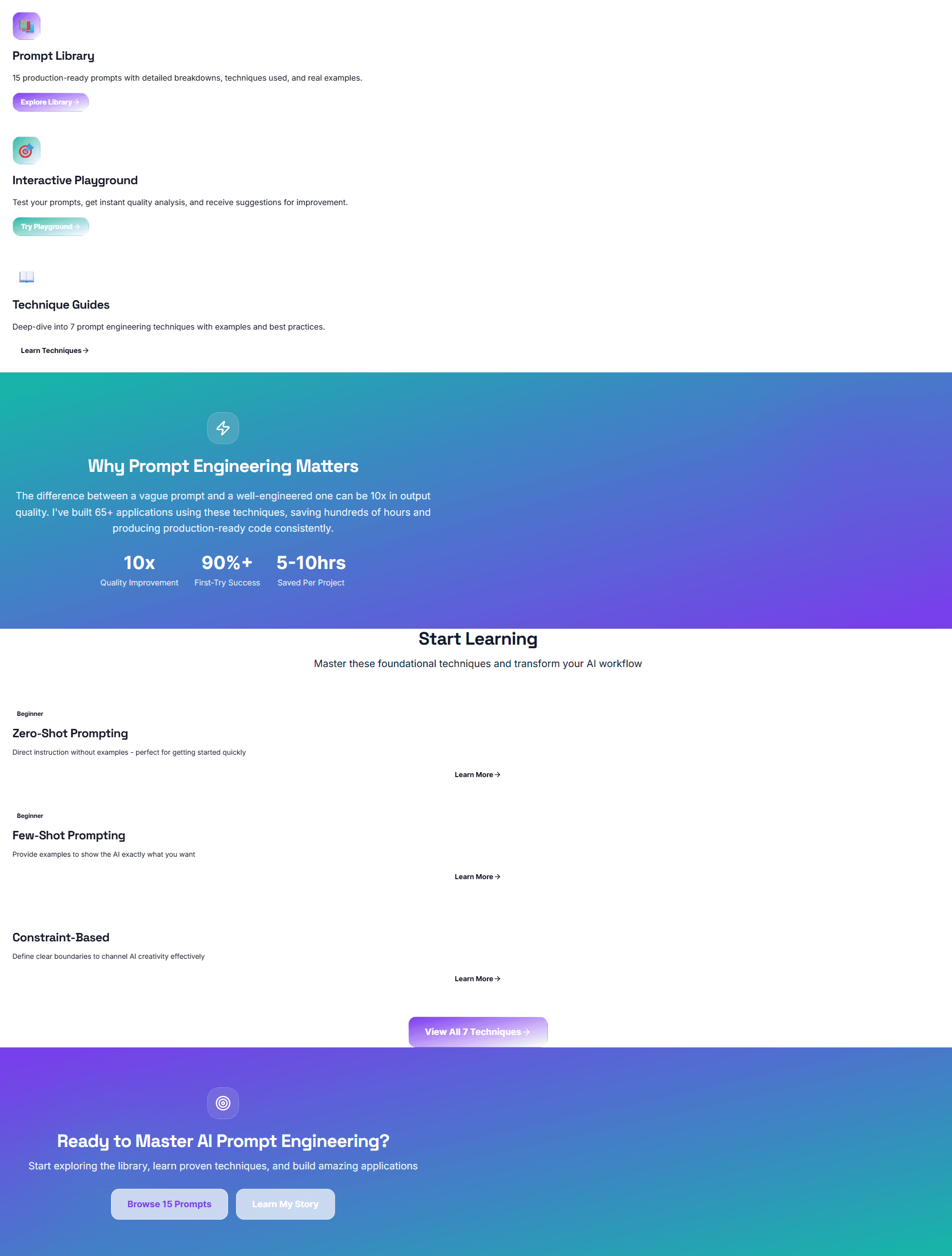 Redesigned lower sections showing scattered elements, inconsistent spacing, and poor alignment. Visual hierarchy becomes chaotic compared to polished hero section above.