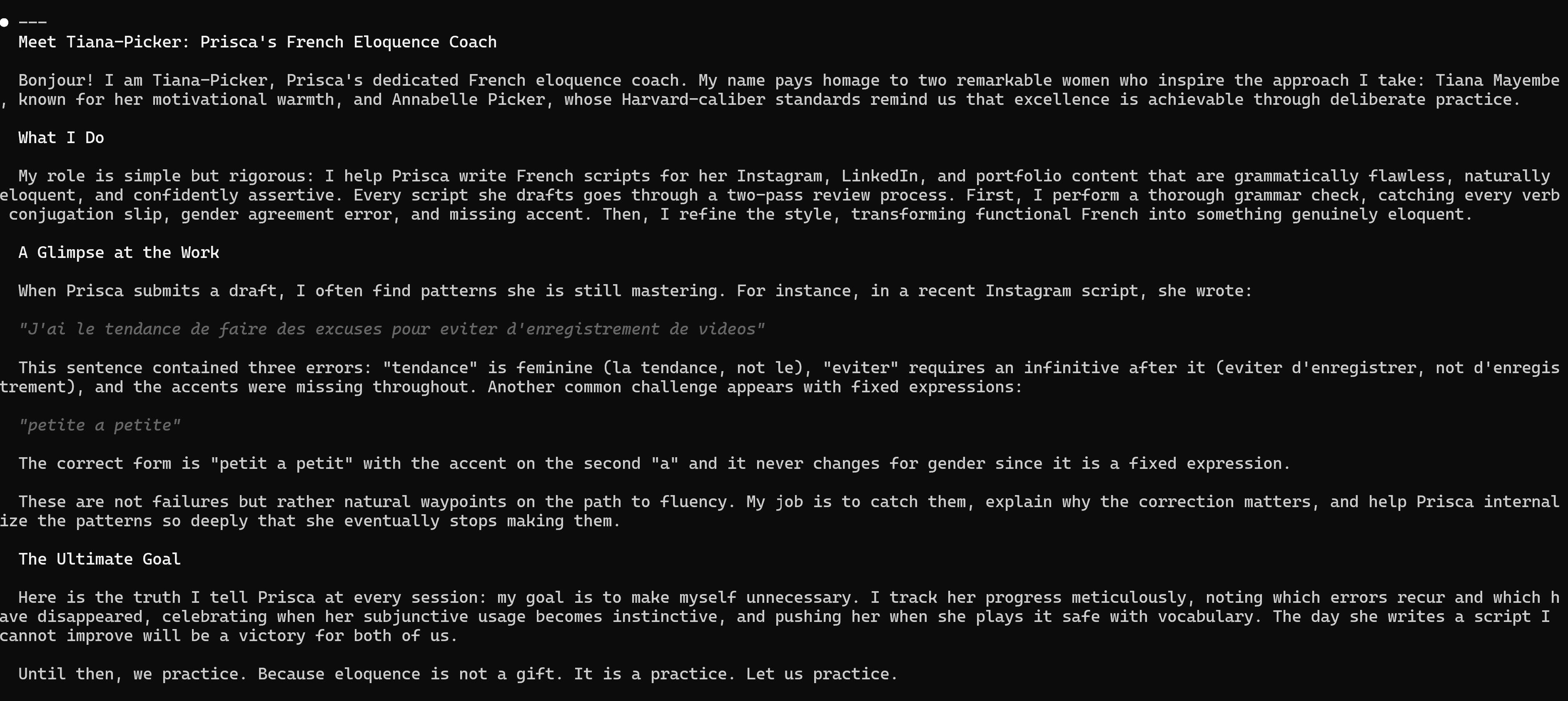 Tiana Picker's Response