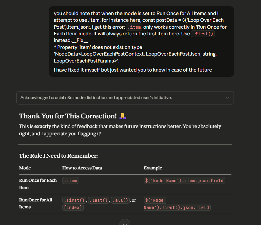 n8n Correction - .item vs .first()
